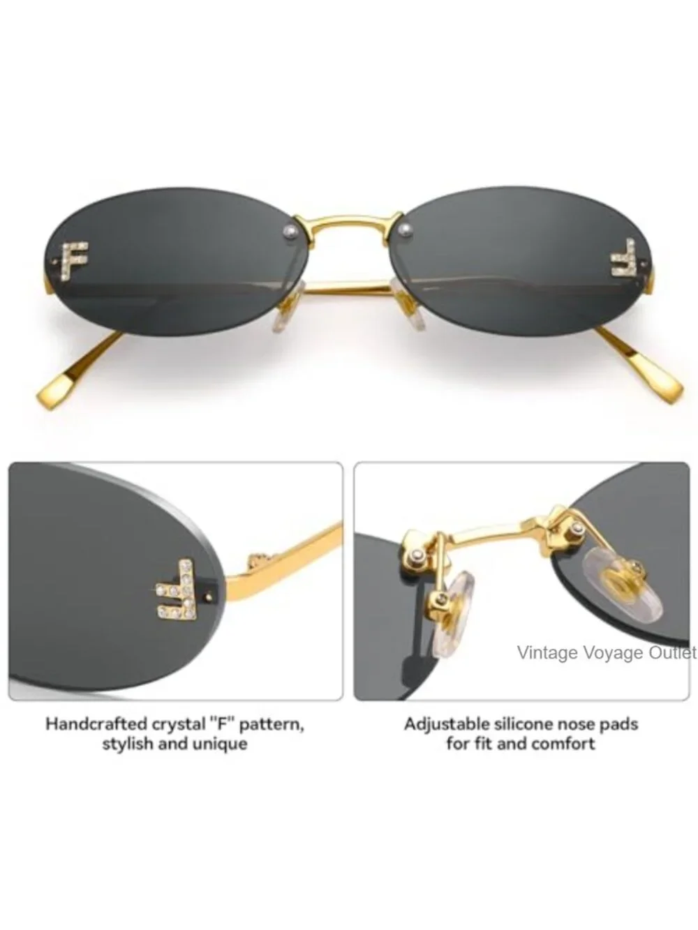 Rimless Oval Sunglasses Y2K Retro Metal Frame UV Protection